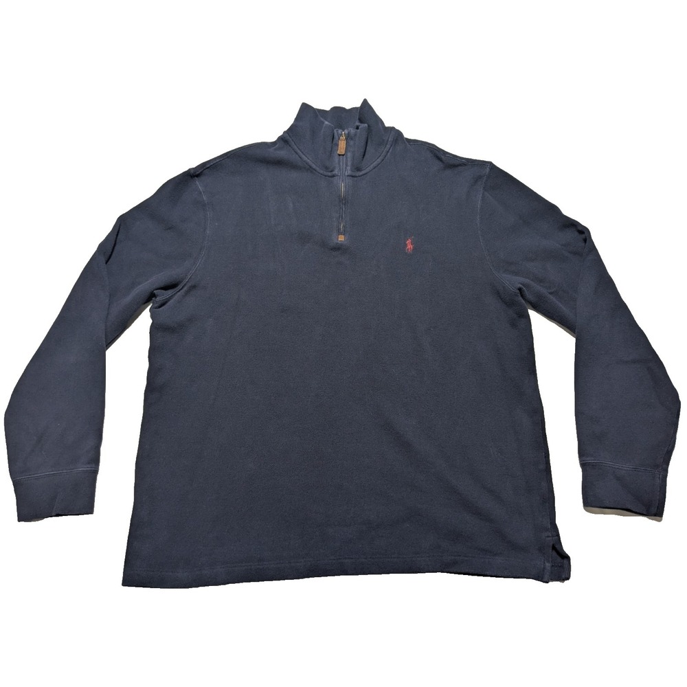 Polo Ralph Lauren - Men XL Blue 1/4 Zip‎ Mock Neck Cotton Sweater RED PONY